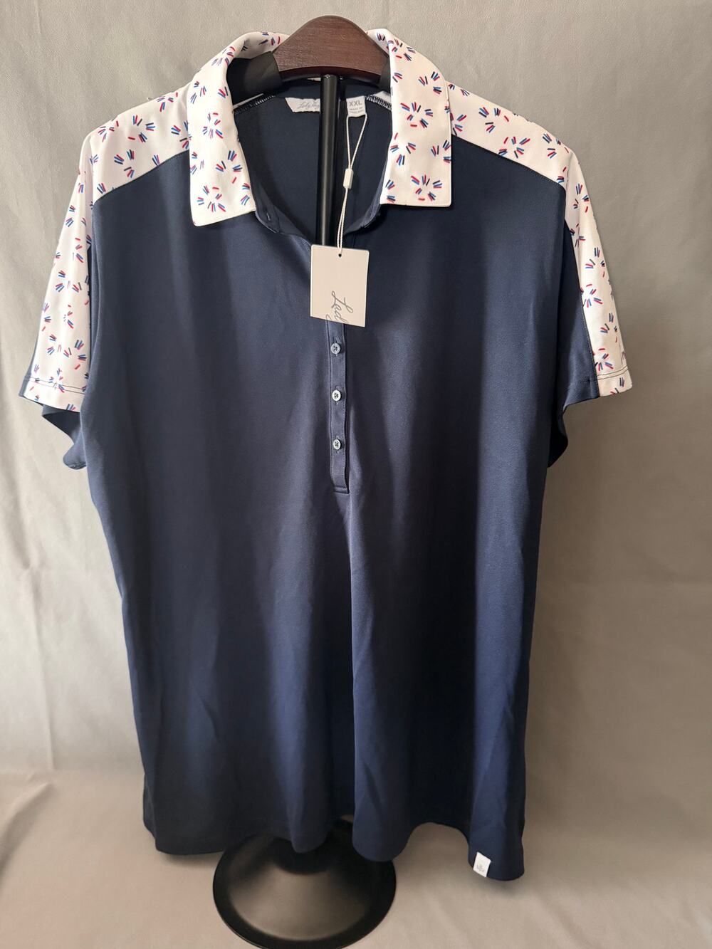 Lady Hagen Women XXL Golf Polo Navy White Red Blue Print NWT Short Sleeve